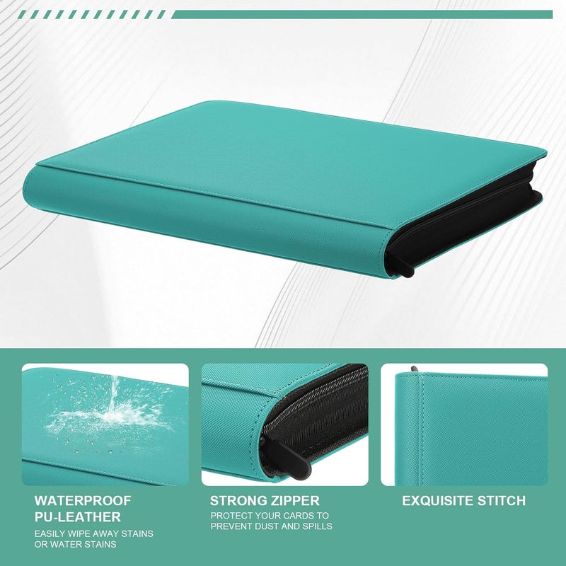 MOSLA Toploader Binder,Trading Card Binder Storage Hold up 288 Cards 9-Pocket Top Loader Binder with Sleeves for 3"x4" Rigid Toploaders Hard Cases (9Cyan5) - Image 2